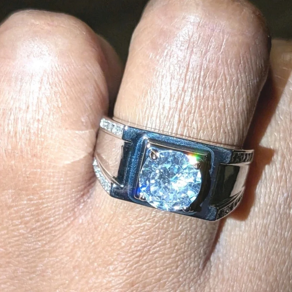 Men's Wedding Ring 14K White Gold Plated Round Cut Simulated Diamond Sz 9